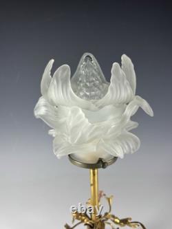 RARE Louis XVI NOUVEAU MCM bronze table lamp with a flower shaped glass shade