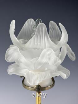 RARE Louis XVI NOUVEAU MCM bronze table lamp with a flower shaped glass shade