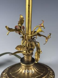 RARE Louis XVI NOUVEAU MCM bronze table lamp with a flower shaped glass shade