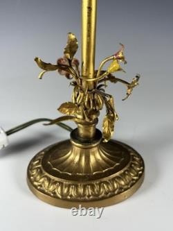 RARE Louis XVI NOUVEAU MCM bronze table lamp with a flower shaped glass shade