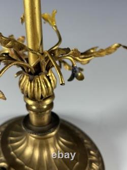 RARE Louis XVI NOUVEAU MCM bronze table lamp with a flower shaped glass shade