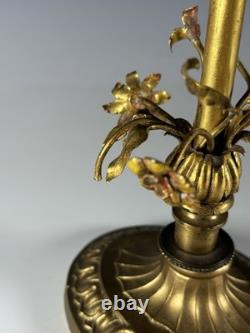 RARE Louis XVI NOUVEAU MCM bronze table lamp with a flower shaped glass shade