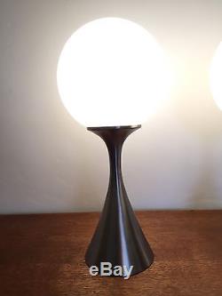 RARE Original vintage 1960's Laurel Lamps tulip base pair with glass ball shades