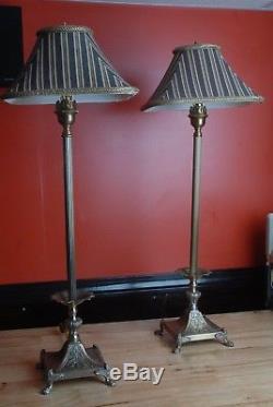 RARE! Pair of Vintage Frederick Cooper Brass Candlestick Table Lamps with Shades