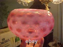 RARE Victorian CRANBERRY OPALESCENT HONEYCOMB Gas Kerosene FISHBOWL Lamp Shade