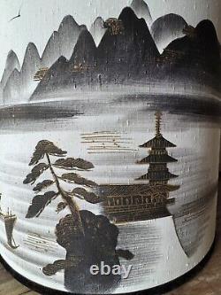 RARE! Vintage 50's Round 17 X 17.5 Silk Japanese Asian Hand Painted Lampshades