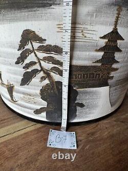 RARE! Vintage 50's Round 17 X 17.5 Silk Japanese Asian Hand Painted Lampshades