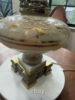 RARE Vintage Carl Falkenstein Lamp Hollywood Regency MCM Brass Marble +Shade