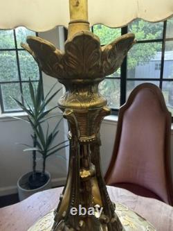 RARE Vintage Carl Falkenstein Lamp Hollywood Regency MCM Brass Marble +Shade