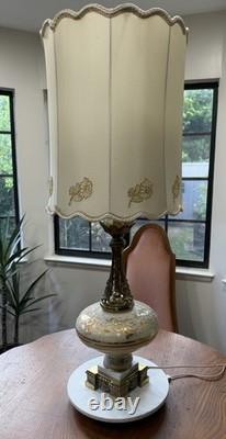 RARE Vintage Carl Falkenstein Lamp Hollywood Regency MCM Brass Marble +Shade