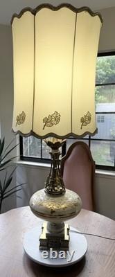 RARE Vintage Carl Falkenstein Lamp Hollywood Regency MCM Brass Marble +Shade