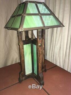 RARE- Vintage Green Slag Glass Arts & Crafts/Mission Lamp Circa early 1900's