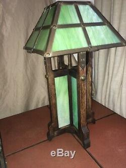 RARE- Vintage Green Slag Glass Arts & Crafts/Mission Lamp Circa early 1900's