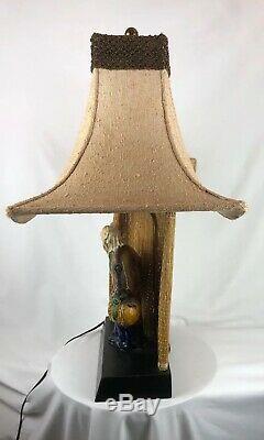 RARE Vintage Oriental MUD MAN lucky Coin Figurine Lamp With Pagoda Lamp Shade