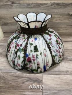 RARE Vintage Tiffany Style Leaded Confetti Glass Lamp Shade, Super Nice, READ
