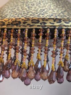RARE Vintage Tindale Beaded Leopard Print Lamp Shade Mid Century Modern
