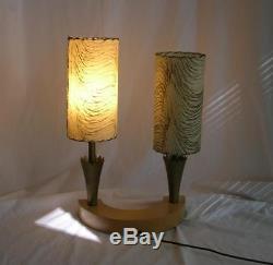 RARE Vtg Danish Mid Century Modern BLONDE Wood LAMP withSHADES Heywood Wakefield