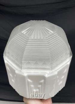 RESTORED Antique Vtg Art Deco Ceiling Light Skyscraper Schoolhouse White & Clear