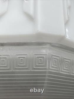RESTORED Antique Vtg Art Deco Ceiling Light Skyscraper Schoolhouse White & Clear