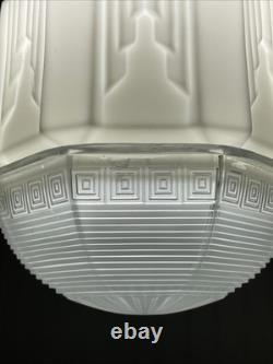 RESTORED Antique Vtg Art Deco Ceiling Light Skyscraper Schoolhouse White & Clear RESTORED Antique Vtg Art Deco Ceiling Light Skyscraper Schoolhouse White & Clear