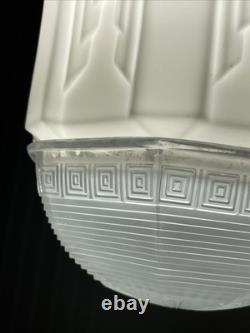 RESTORED Antique Vtg Art Deco Ceiling Light Skyscraper Schoolhouse White & Clear