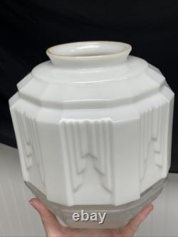 RESTORED Antique Vtg Art Deco Ceiling Light Skyscraper Schoolhouse White & Clear