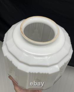 RESTORED Antique Vtg Art Deco Ceiling Light Skyscraper Schoolhouse White & Clear