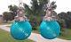 Restored Vintage Turquoise Blue Glass Shades & Nickel Hanging Swag Lamp Lights