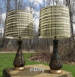 RETRO TABLE LAMPS 2 mid century modern CONE atomic vintage FIBERGLASS SHADES 50s