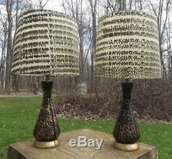 RETRO TABLE LAMPS 2 mid century modern CONE atomic vintage FIBERGLASS SHADES 50s