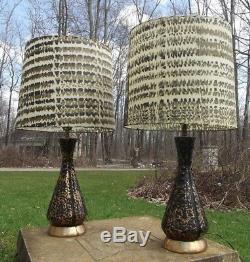 RETRO TABLE LAMPS 2 mid century modern CONE atomic vintage FIBERGLASS SHADES 50s