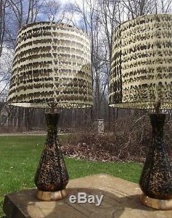 RETRO TABLE LAMPS 2 mid century modern CONE atomic vintage FIBERGLASS SHADES 50s