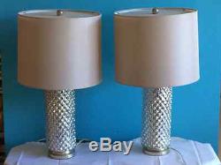 Rare & Beautiful Vintage Pair of Mercury Glass Lamps with Silk Lamp Shades