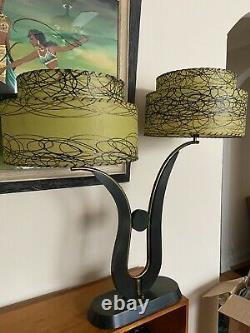 Rare Green Vintage Majestic Lamp With Fiberglass Shade Large 50s Retro