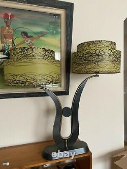 Rare Green Vintage Majestic Lamp With Fiberglass Shade Large 50s Retro