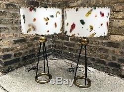 Rare Pair of Mid Century 50s Vintage Moss Lamp Shade Hairpin Legs Majestic Mcm