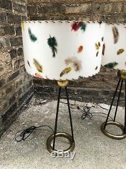 Rare Pair of Mid Century 50s Vintage Moss Lamp Shade Hairpin Legs Majestic Mcm