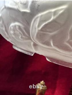 Rare VINTAGE brass table ARC LAMP FROSTED SHADE with ceramic flowers