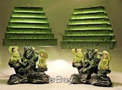 Rare VTG MCM Set Silvestai Bros 1955 Asian Table Lamps Venetian Shades Japanese