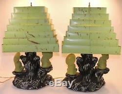 Rare VTG MCM Set Silvestai Bros 1955 Asian Table Lamps Venetian Shades Japanese