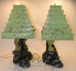 Rare VTG MCM Set Silvestai Bros 1955 Asian Table Lamps Venetian Shades Japanese