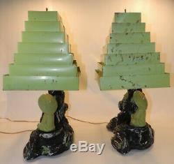 Rare VTG MCM Set Silvestai Bros 1955 Asian Table Lamps Venetian Shades Japanese