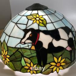 Rare VTG Tiffany Style Lamp Shade Cow Sunflower Slag Glass Ornate Beaded 15 x9