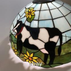 Rare VTG Tiffany Style Lamp Shade Cow Sunflower Slag Glass Ornate Beaded 15 x9