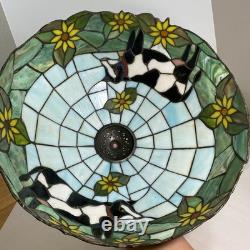 Rare VTG Tiffany Style Lamp Shade Cow Sunflower Slag Glass Ornate Beaded 15 x9