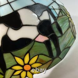 Rare VTG Tiffany Style Lamp Shade Cow Sunflower Slag Glass Ornate Beaded 15 x9