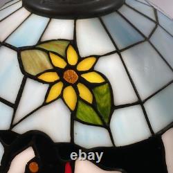 Rare VTG Tiffany Style Lamp Shade Cow Sunflower Slag Glass Ornate Beaded 15 x9