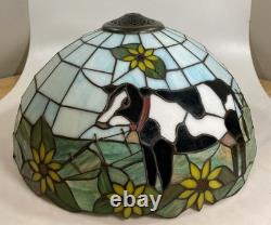 Rare VTG Tiffany Style Lamp Shade Cow Sunflower Slag Glass Ornate Beaded 15 x9
