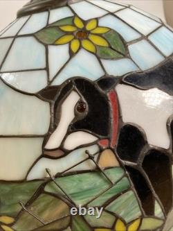 Rare VTG Tiffany Style Lamp Shade Cow Sunflower Slag Glass Ornate Beaded 15 x9