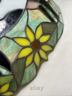 Rare VTG Tiffany Style Lamp Shade Cow Sunflower Slag Glass Ornate Beaded 15 x9